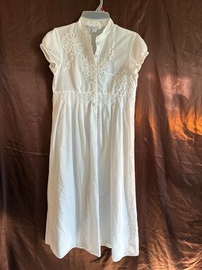 April Cornell white embroidered mock neck short sleeves cotton maxi dress XS
